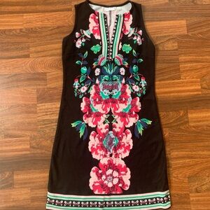 Women’s XS Average - NY& Co. Sleeveless Black Floral Print Shift Dress RN 23243